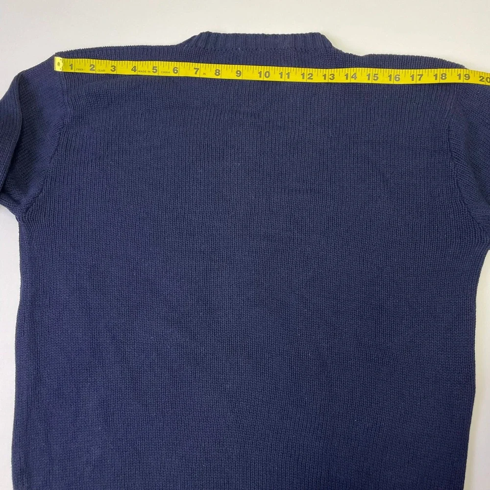 VTG Polo Ralph Lauren Mens Navy Blue Cotton Crewneck Sweater L Red Pony Logo